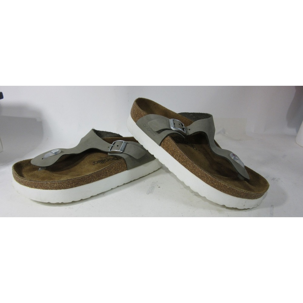 Papillio Sandals Womens 38 US 7.5 Gray Leather Gizeh Thong Platform Birkenstock